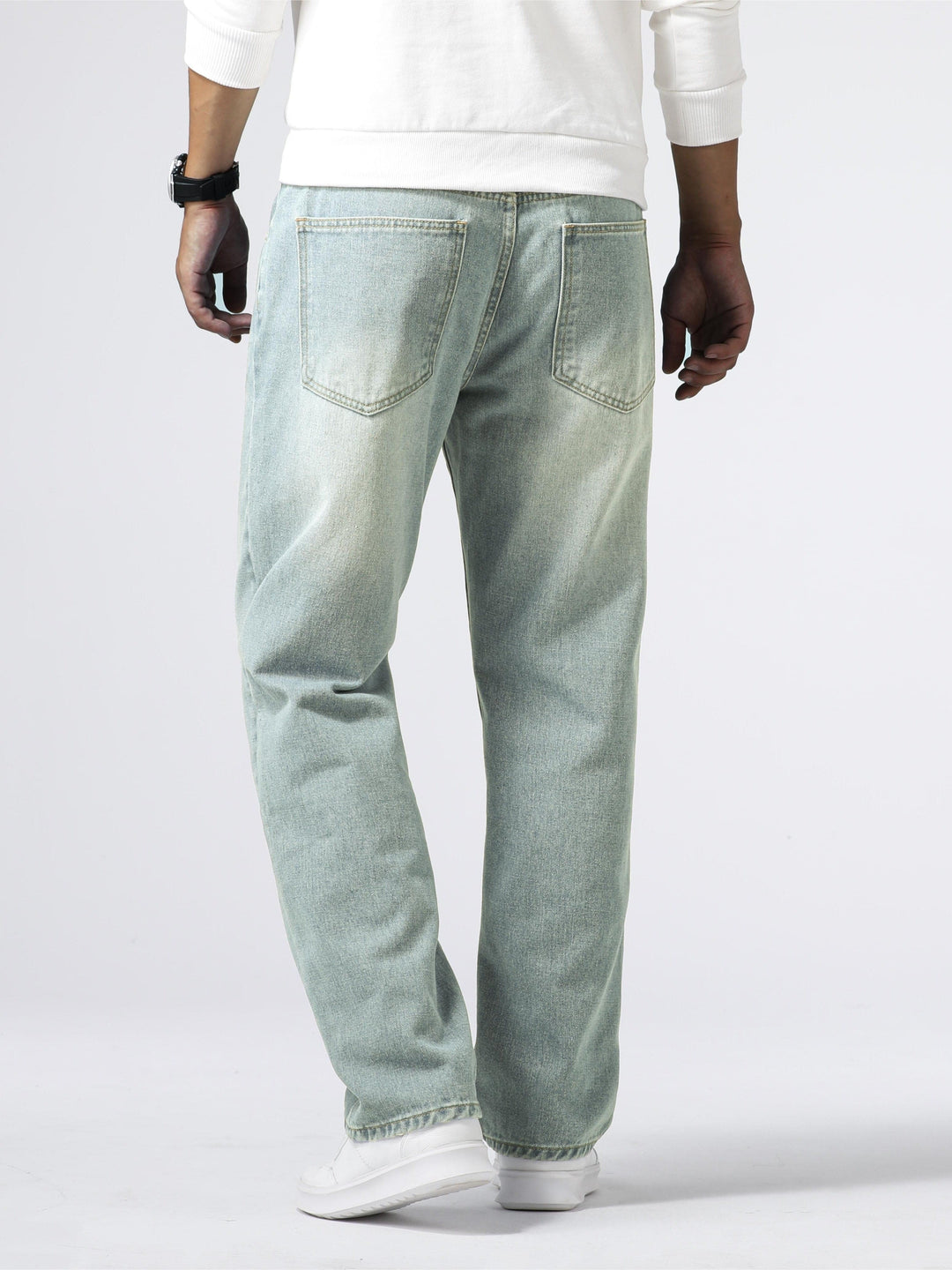 Men's Blue Washed Straight-Leg Denim Trousers
