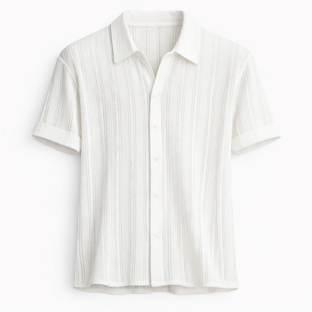 Men's Vertical Stripe Textured Knitted Polo