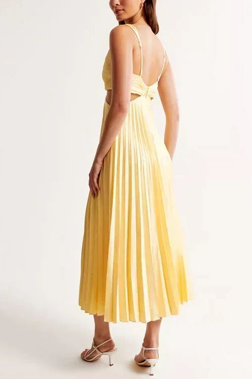 Women's Cut-Out V-Neck Pleated Evening Maxi Dress