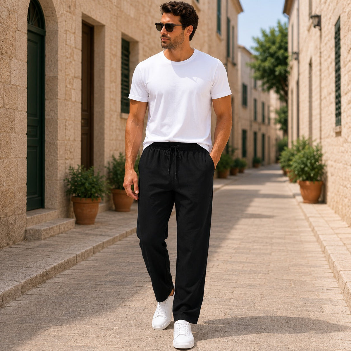 Men's Lightweight Drawstring Linen Summer Trousers