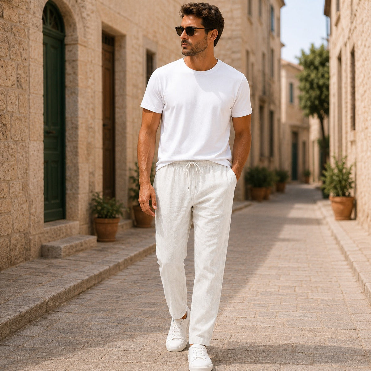 Men's Lightweight Drawstring Linen Summer Trousers
