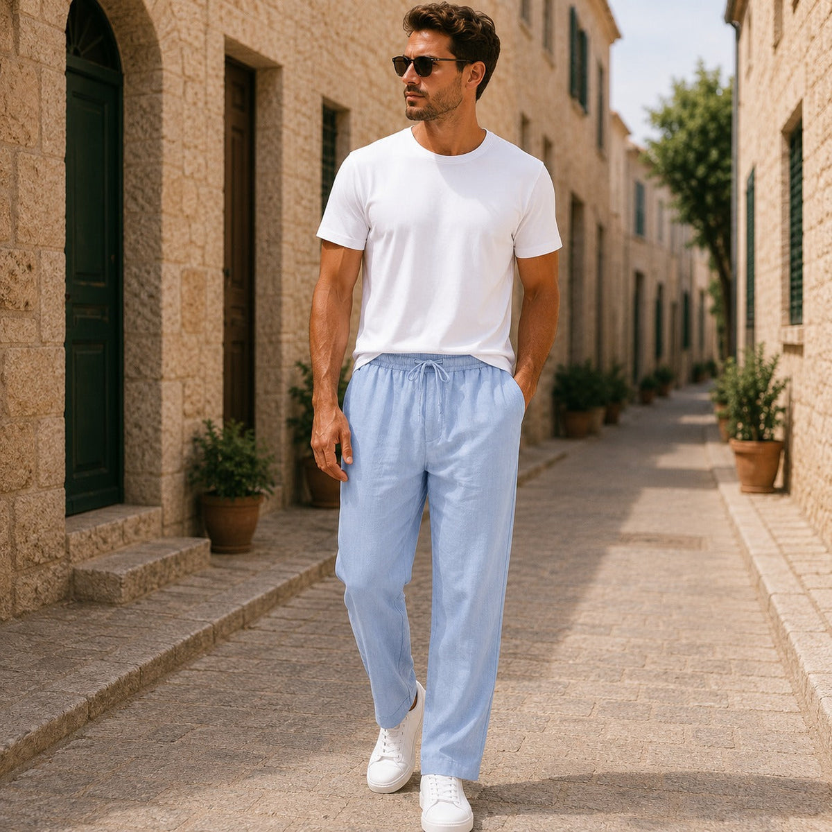 Men's Lightweight Drawstring Linen Summer Trousers