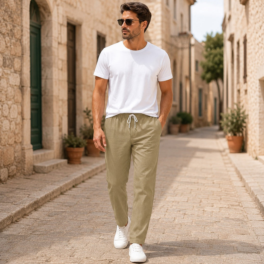 Men's Lightweight Drawstring Linen Summer Trousers