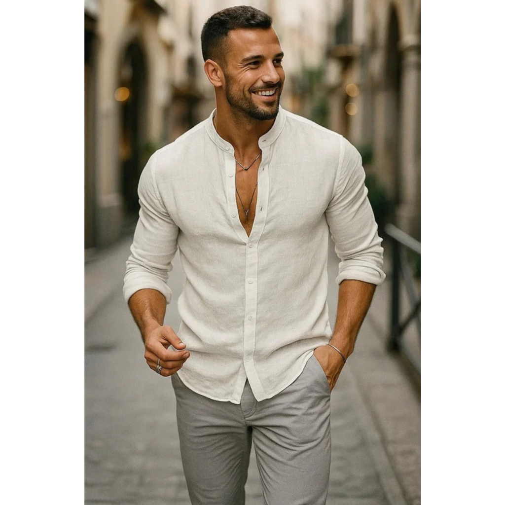 Men's Lightweight Collarless Summer Shirt