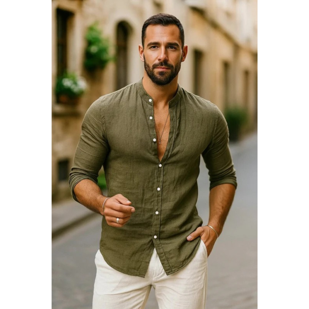 Men's Lightweight Collarless Summer Shirt