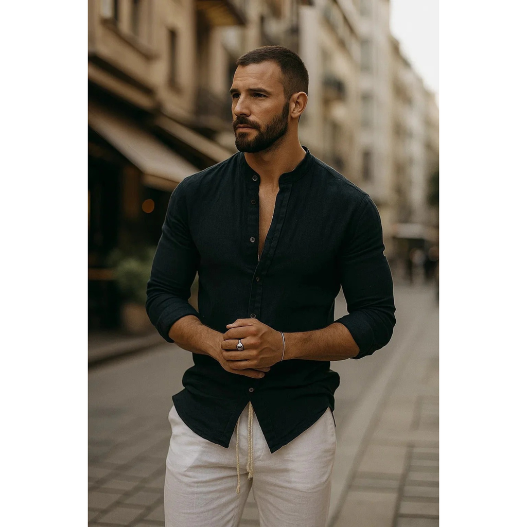 Men's Lightweight Collarless Summer Shirt