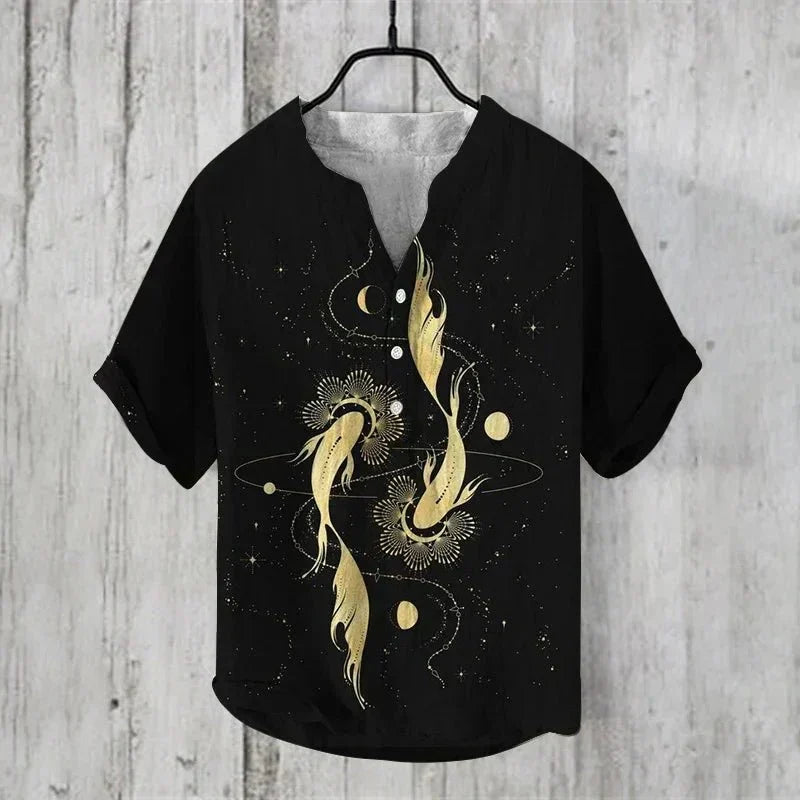 Men's Art Print Breathable Linen Blend Shirt