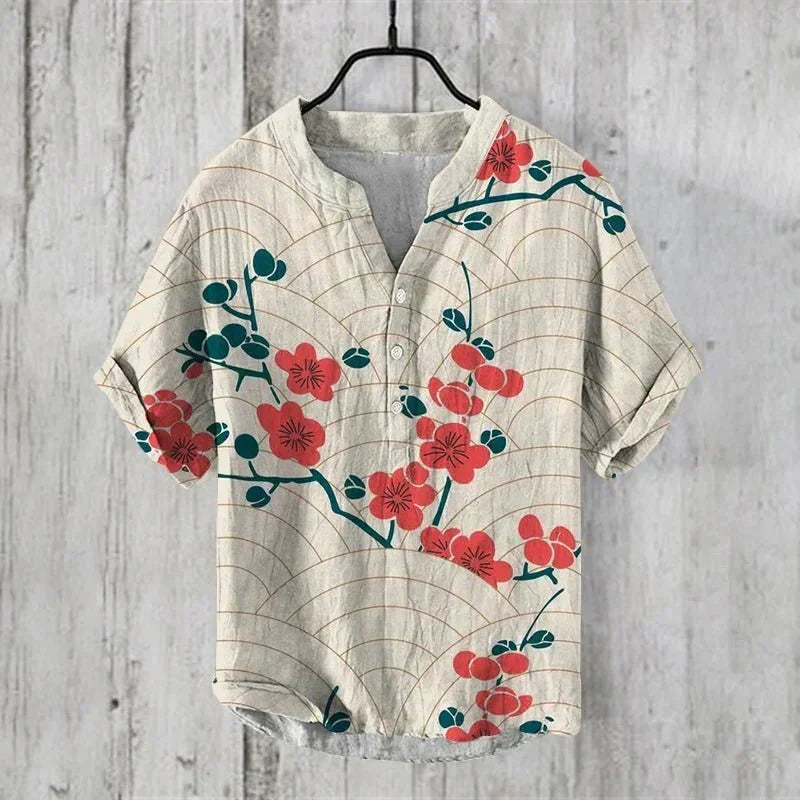 Men's Art Print Breathable Linen Blend Shirt