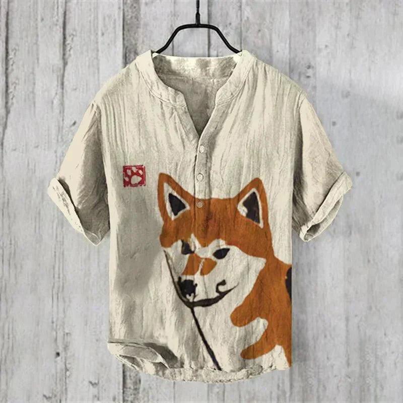Men's Art Print Breathable Linen Blend Shirt