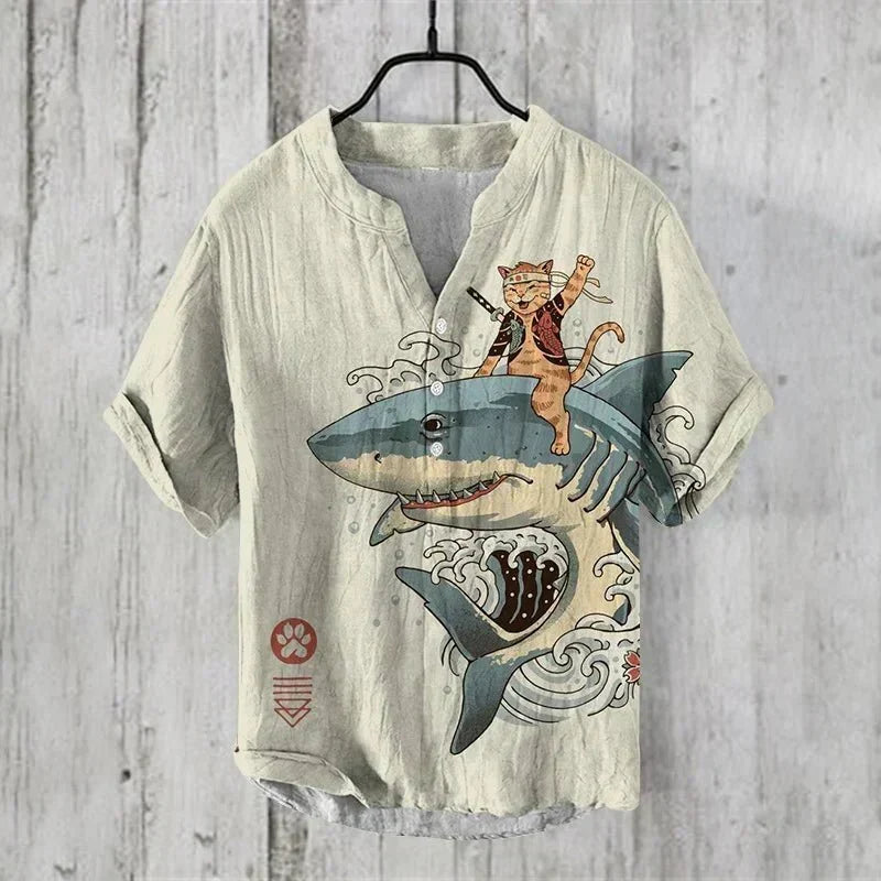 Men's Art Print Breathable Linen Blend Shirt