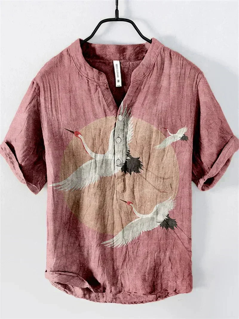 Men's Art Print Breathable Linen Blend Shirt