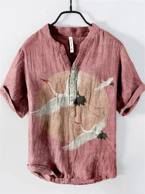 Men's Art Print Breathable Linen Blend Shirt