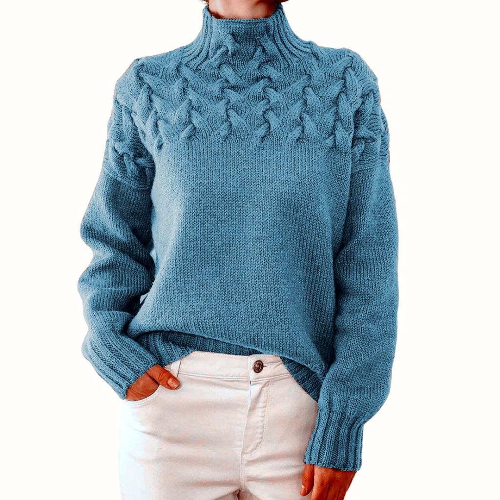 Women's Cable Knit Polo Neck Jumper
