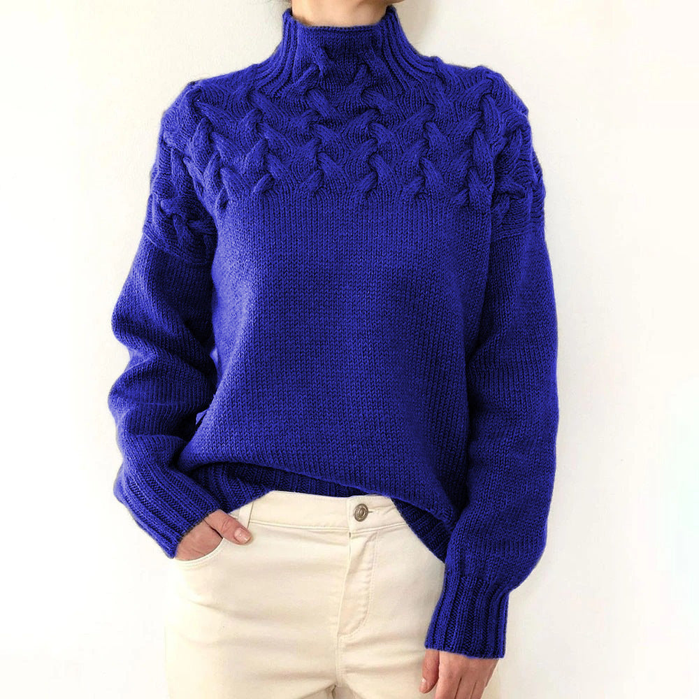 Women's Cable Knit Polo Neck Jumper