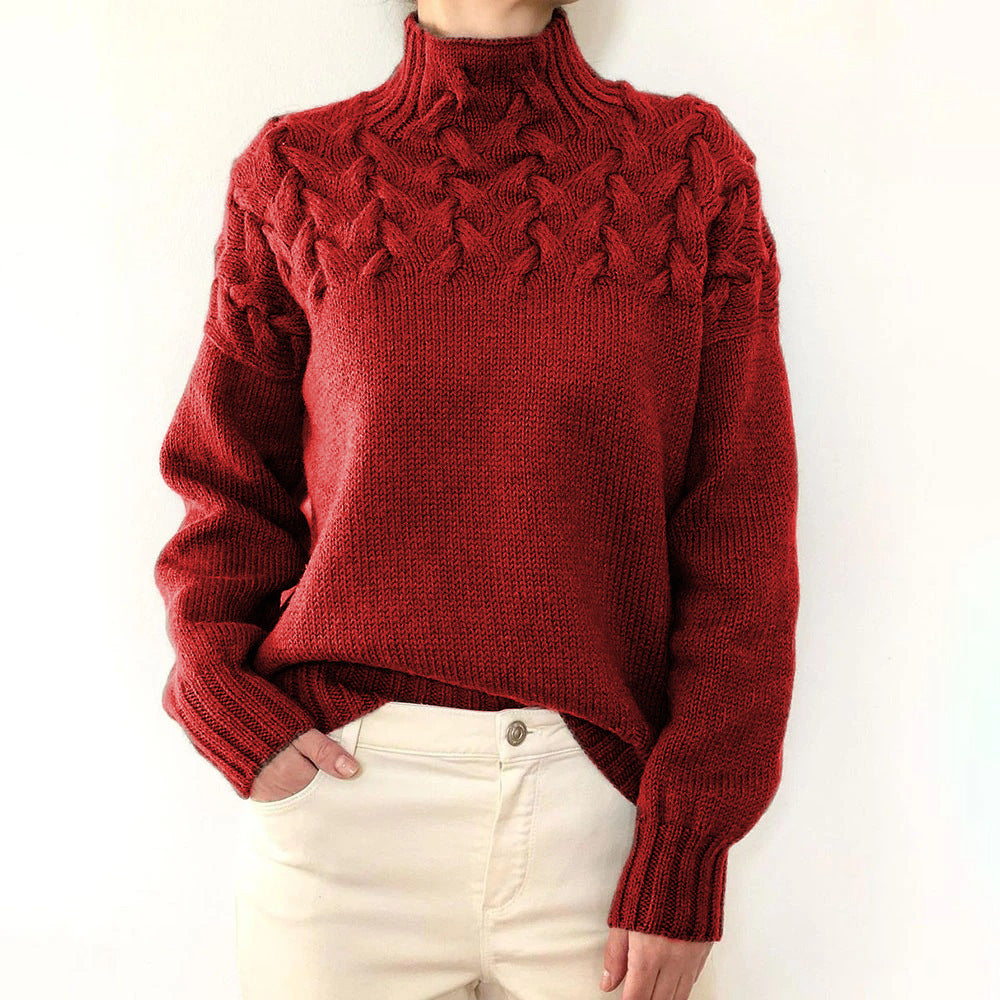 Women's Cable Knit Polo Neck Jumper