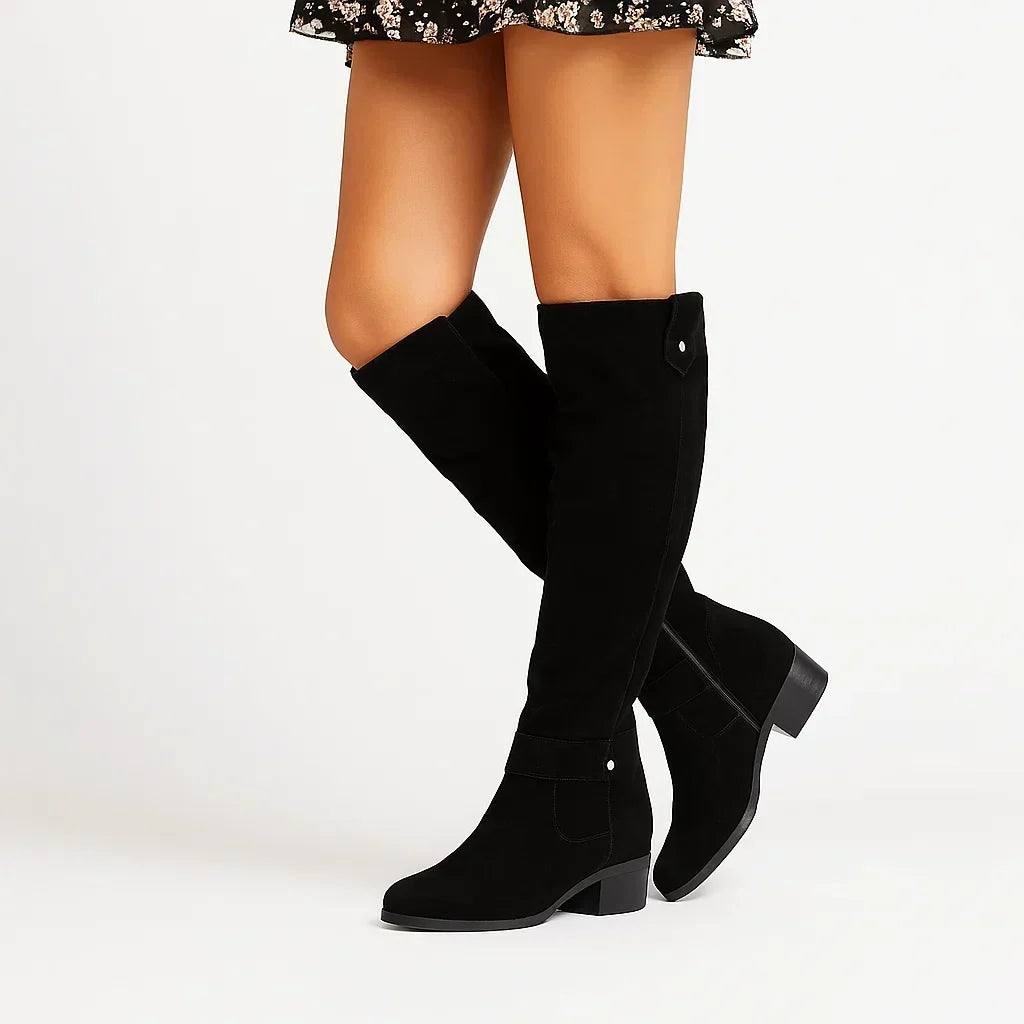 Women's Side-Zip Suede Knee-High Heeled Boots