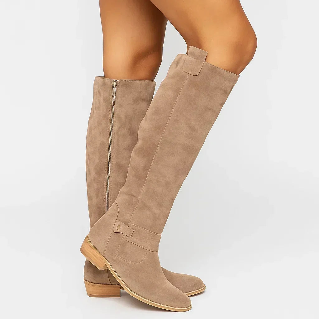 Women's Side-Zip Suede Knee-High Heeled Boots