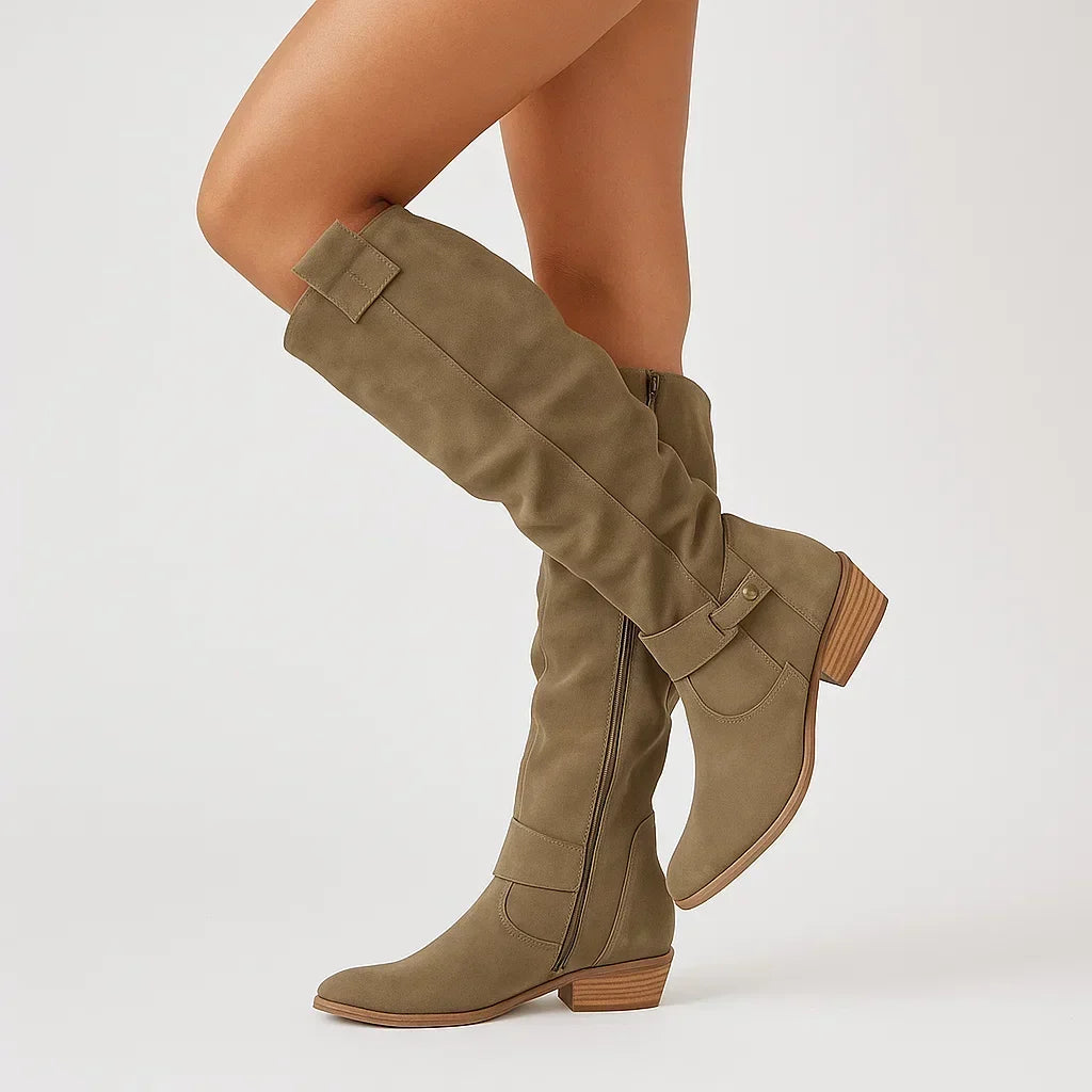 Women's Side-Zip Suede Knee-High Heeled Boots