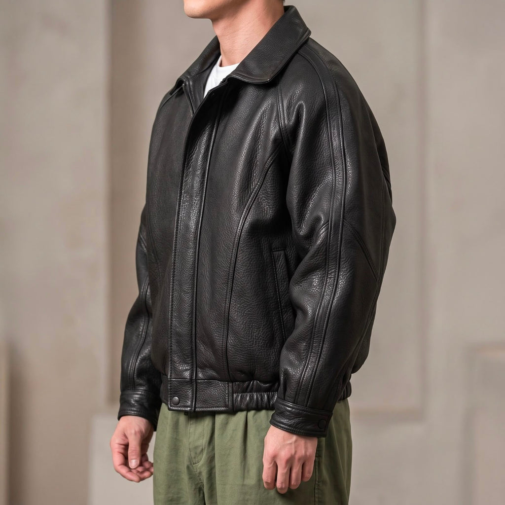 Men's Structured Collared Leather Zip Jacket