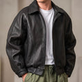 Men's Structured Collared Leather Zip Jacket