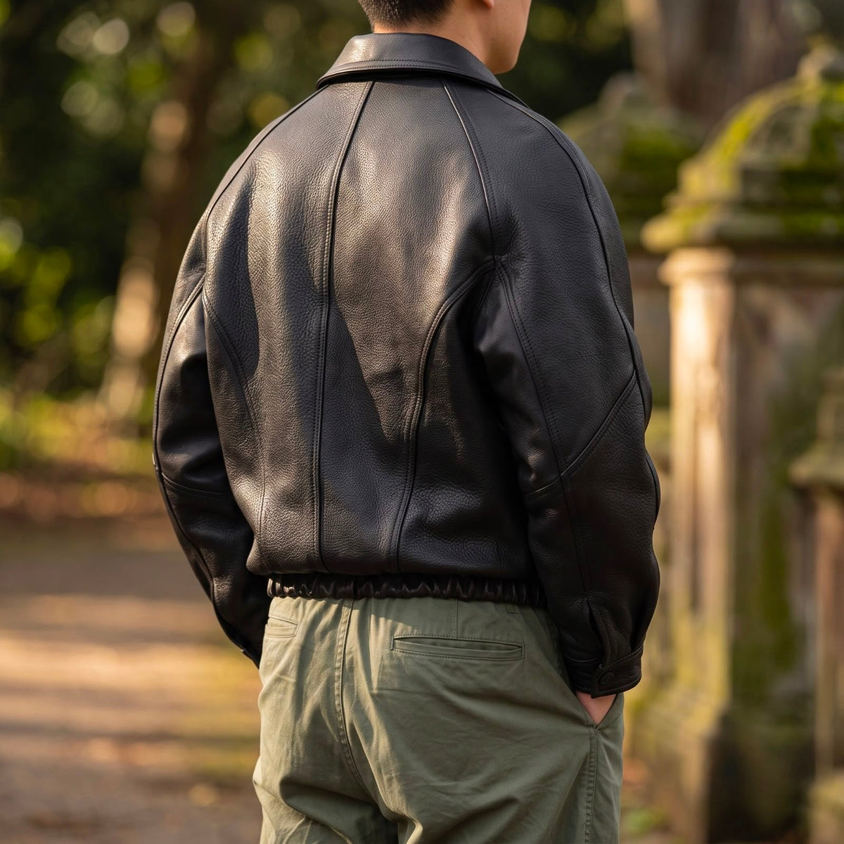 Men's Structured Collared Leather Zip Jacket