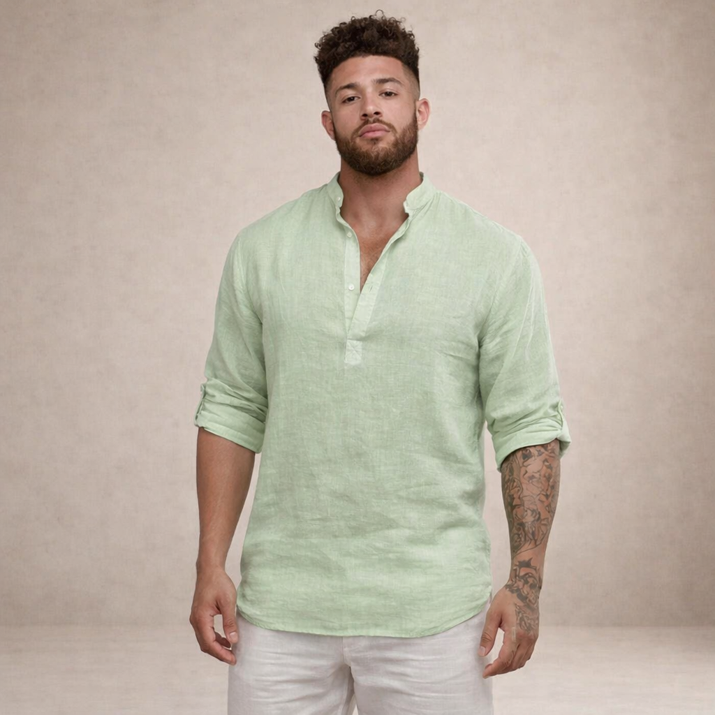 Men's Roll Sleeve Open Placket Linen Shirt