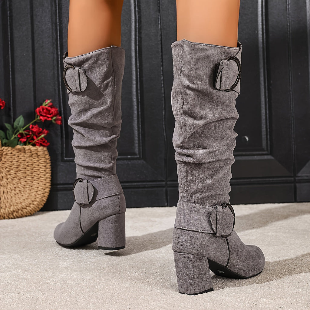 Women's Slouchy Block-Heel Knee-High Boots