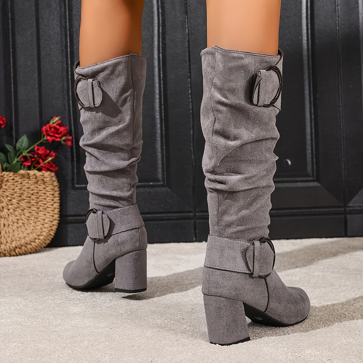 Women's Slouchy Block-Heel Knee-High Boots