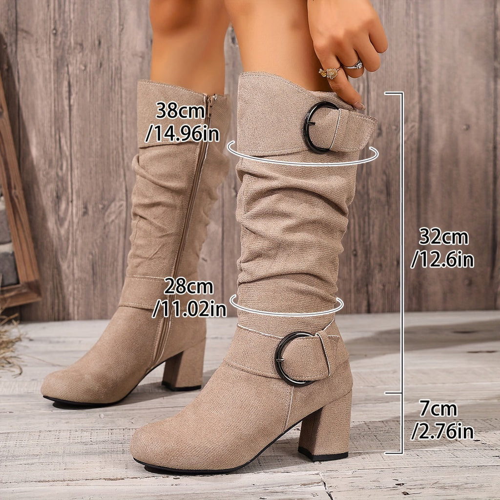 Women's Slouchy Block-Heel Knee-High Boots