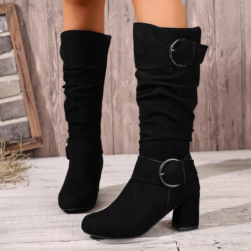 Women's Slouchy Block-Heel Knee-High Boots