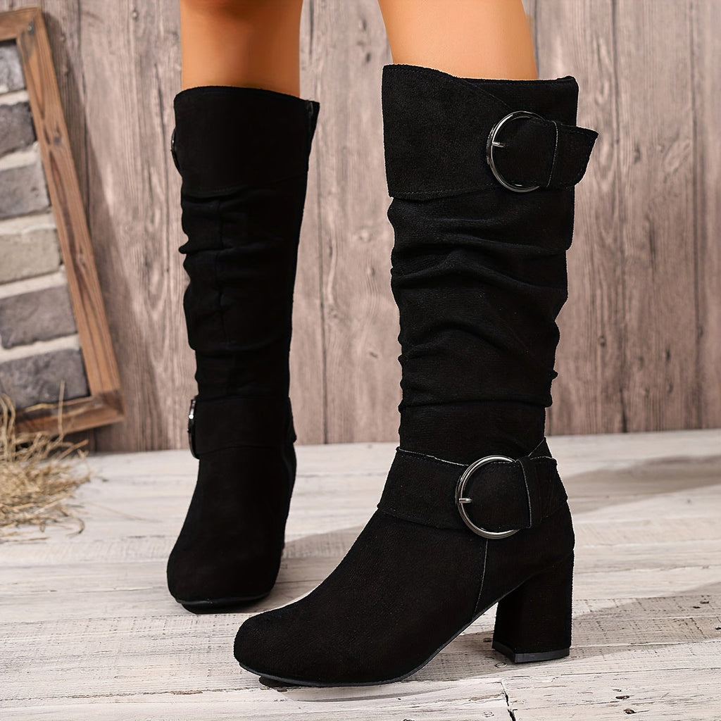 Women's Slouchy Block-Heel Knee-High Boots
