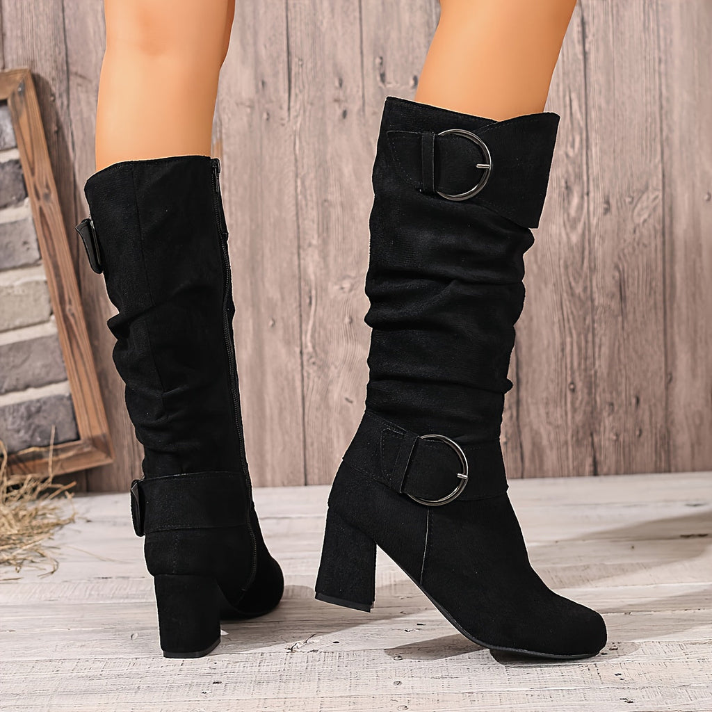 Women's Slouchy Block-Heel Knee-High Boots