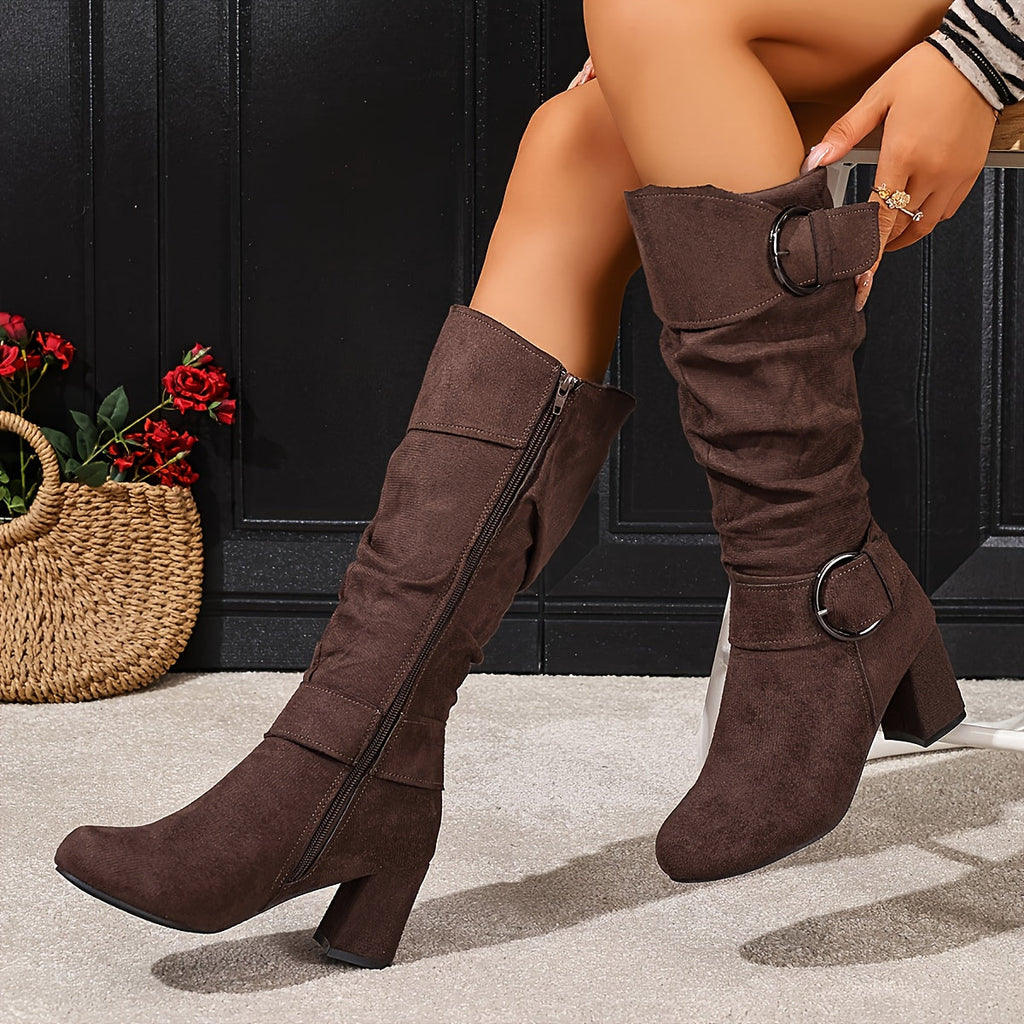 Women's Slouchy Block-Heel Knee-High Boots