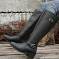 Women's Leather-Look Buckled Knee-High Boots