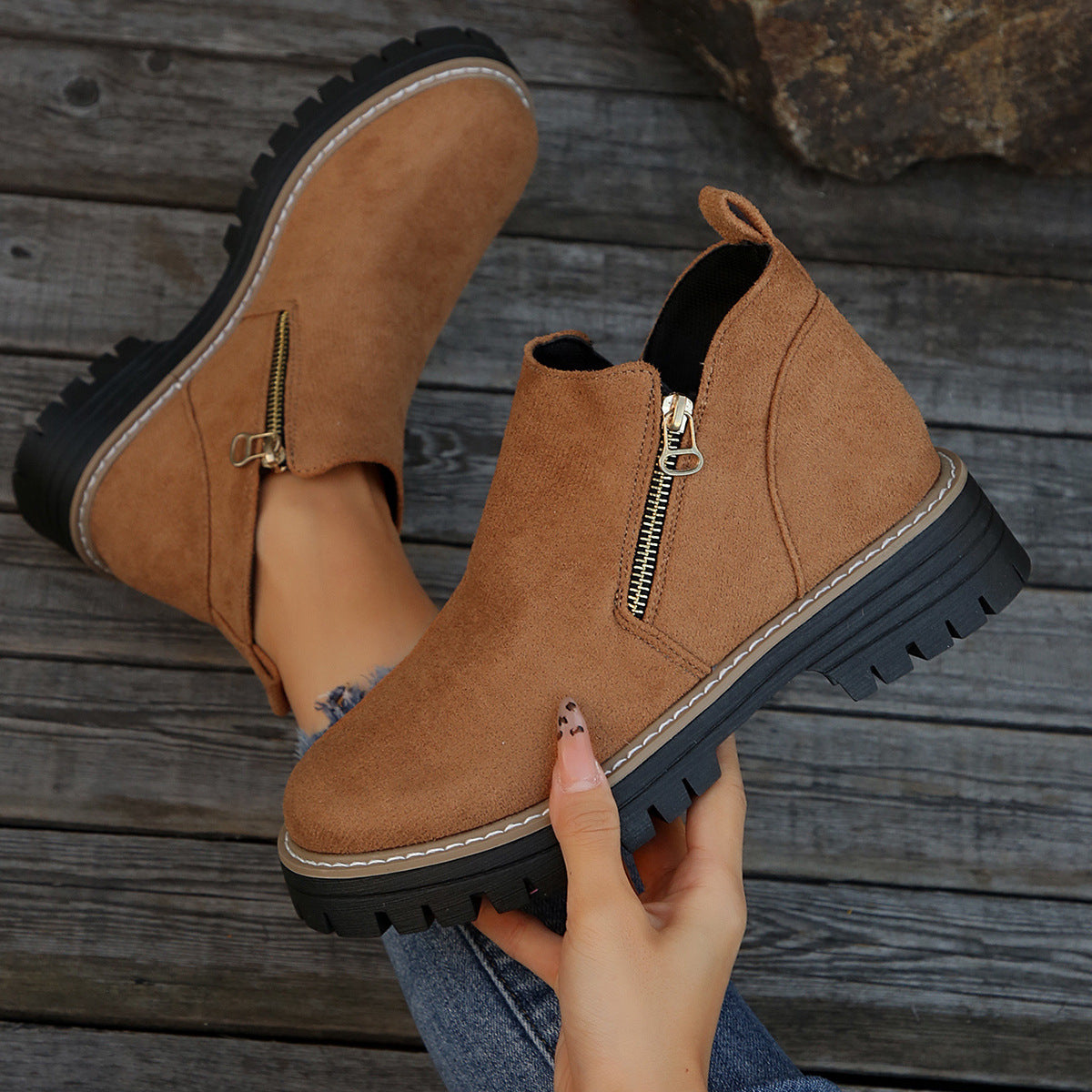 Women's Chunky Platform Side-Zip Ankle Boots