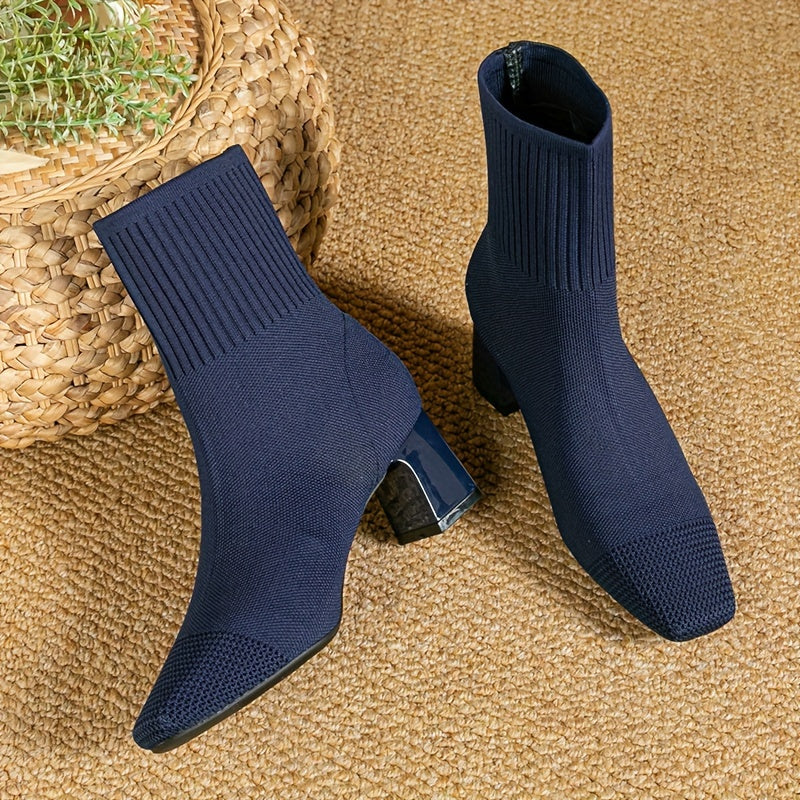 Women's Stretch Knit Block-Heel Ankle Boots