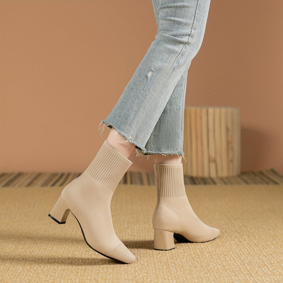 Women's Stretch Knit Block-Heel Ankle Boots