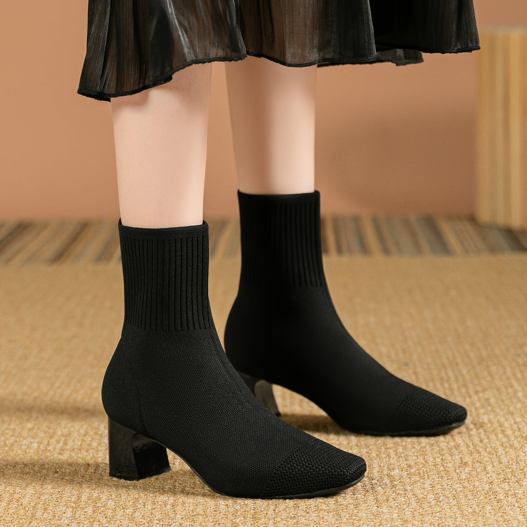 Women's Stretch Knit Block-Heel Ankle Boots
