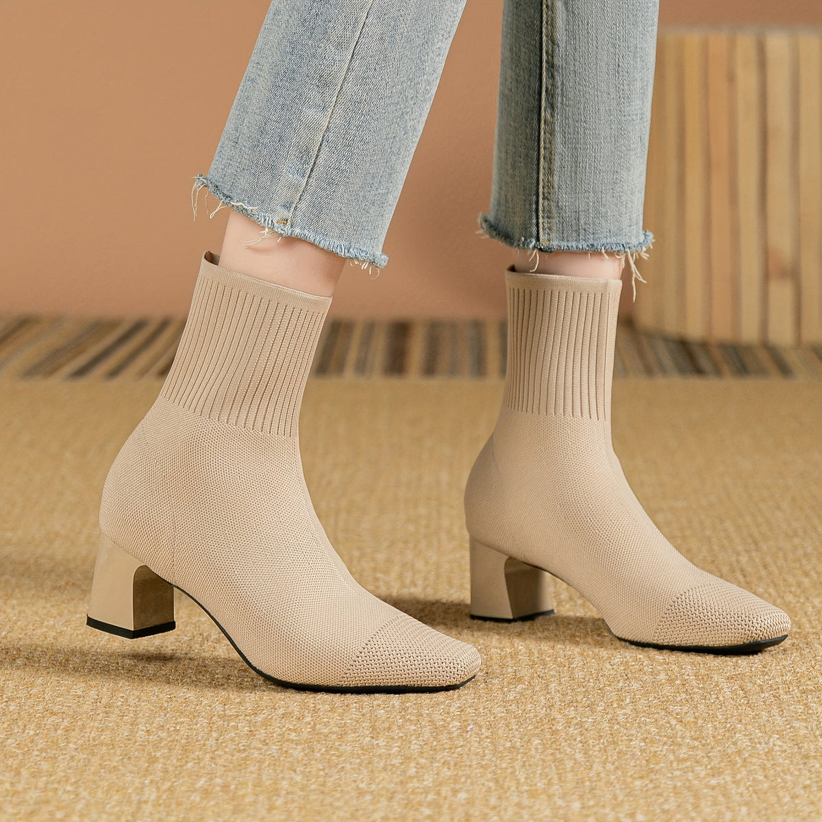 Women's Stretch Knit Block-Heel Ankle Boots