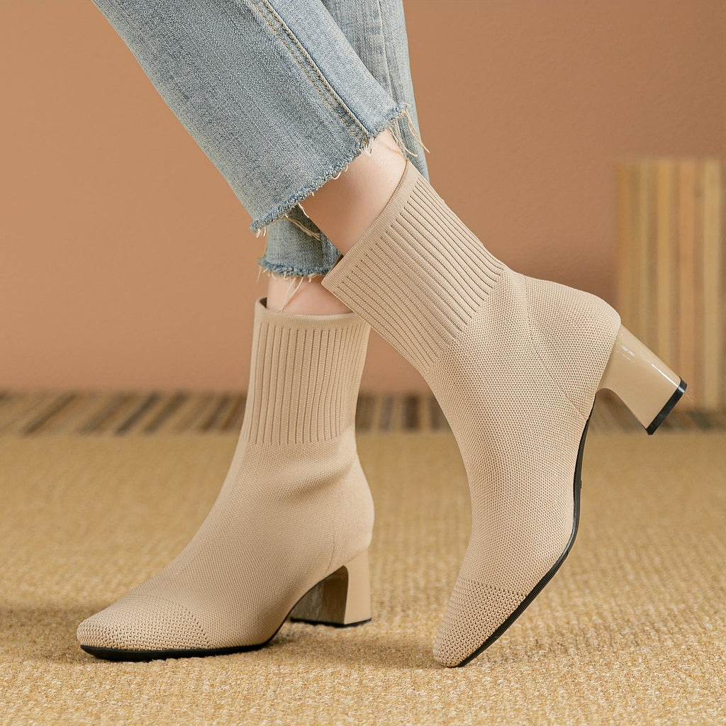 Women's Stretch Knit Block-Heel Ankle Boots