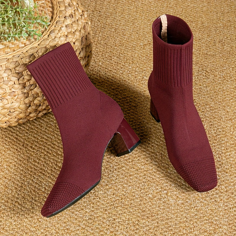 Women's Stretch Knit Block-Heel Ankle Boots
