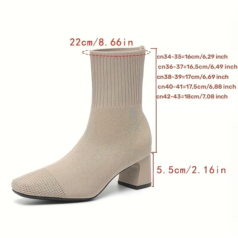 Women's Stretch Knit Block-Heel Ankle Boots