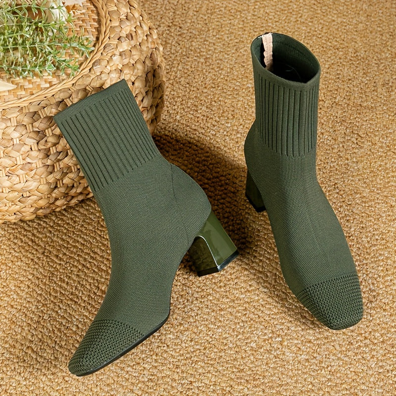 Women's Stretch Knit Block-Heel Ankle Boots