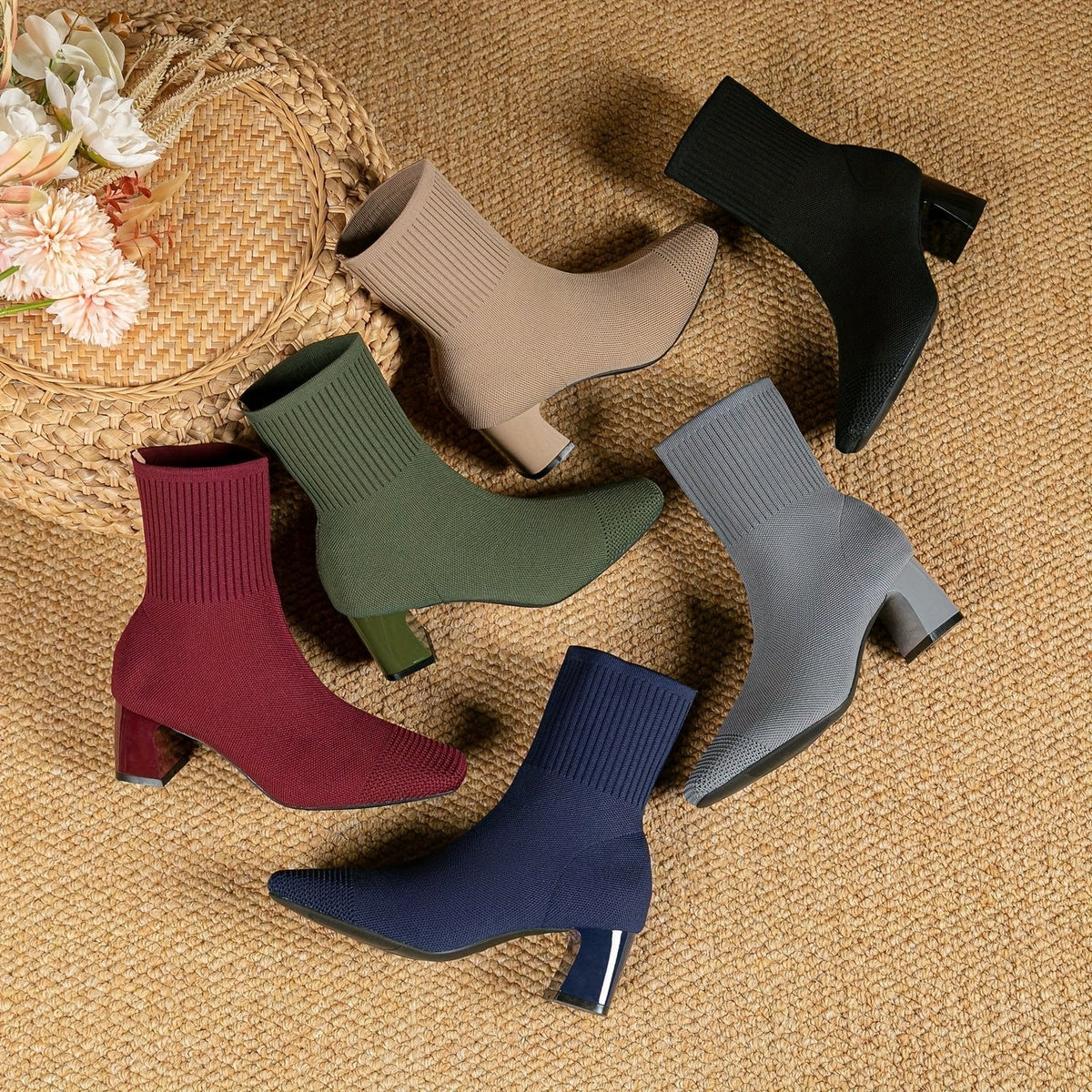 Women's Stretch Knit Block-Heel Ankle Boots
