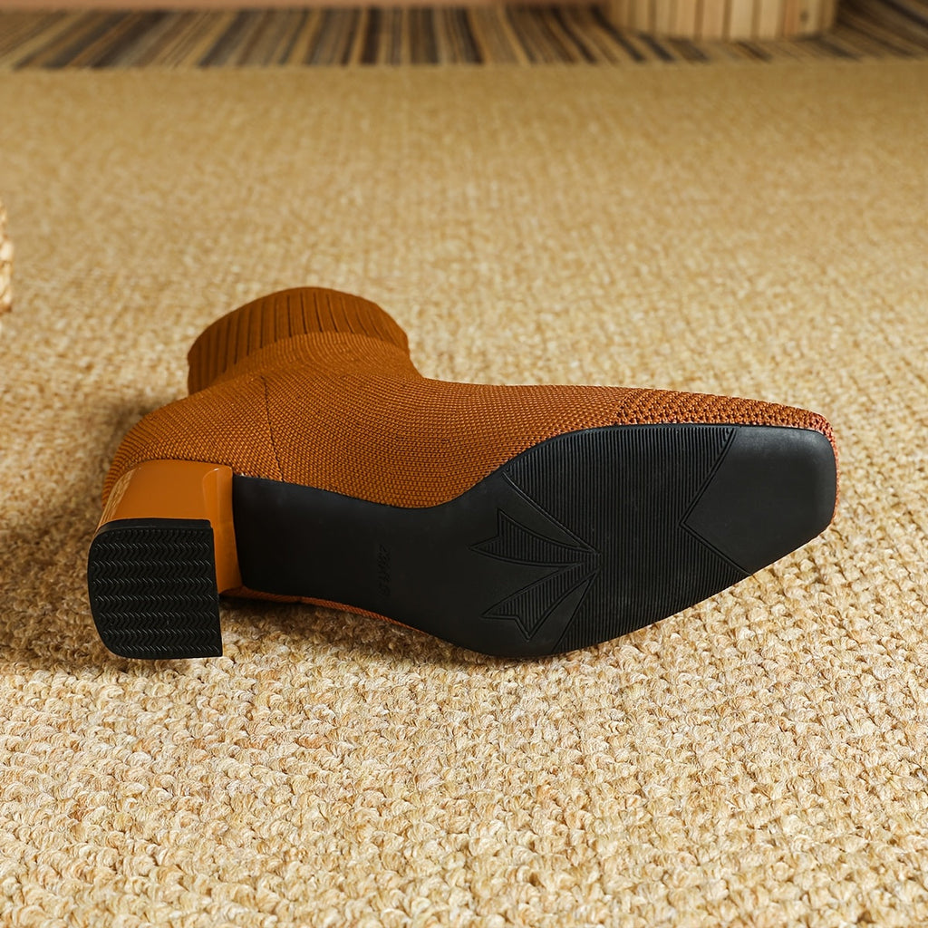 Women's Stretch Knit Block-Heel Ankle Boots
