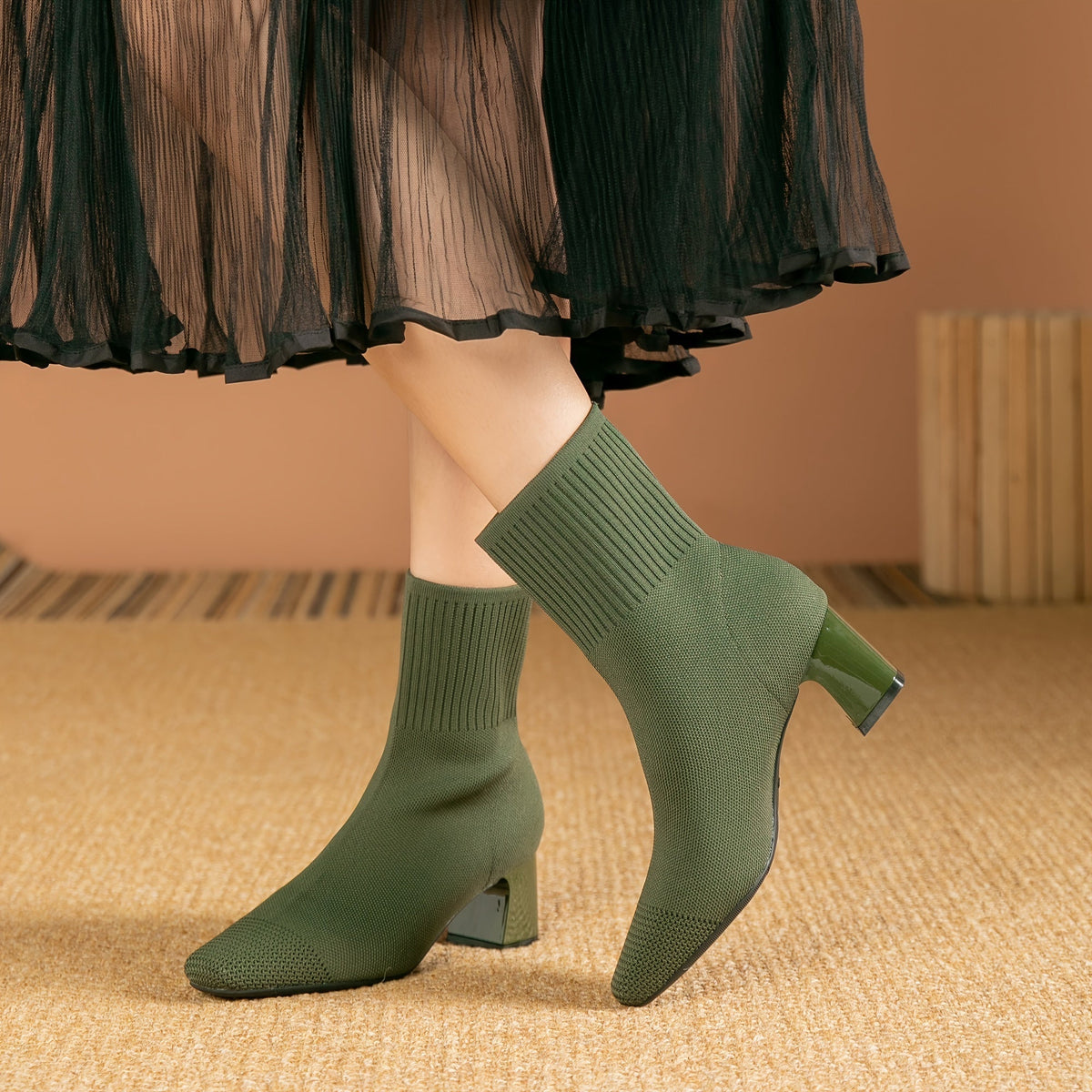 Women's Stretch Knit Block-Heel Ankle Boots