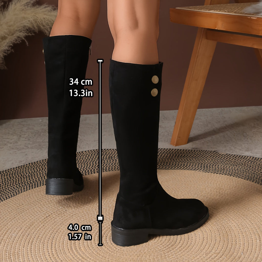 Women's Knee-High Boots with Gold-Tone Buttons