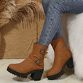 Women's Buckle-Strap Heeled Ankle Boots