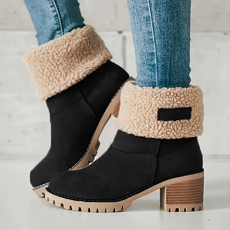 Women's Block-Heel Fleece-Lined Ankle Boots