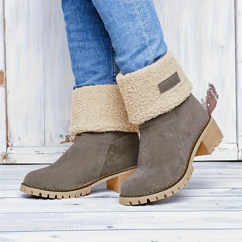 Women's Block-Heel Fleece-Lined Ankle Boots